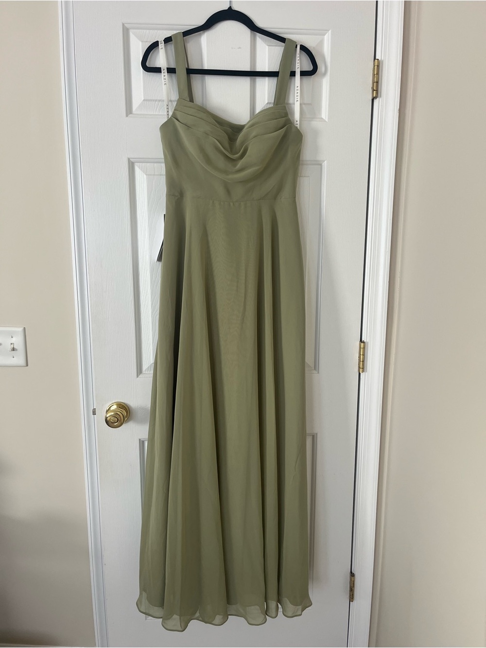 Azazie Olive Green Sleeveless Chiffon Maxi Dress